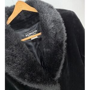 Olympia Limited Inc Black Faux Fur Long Coat Pockets Fully Lined 3 Clasp  L